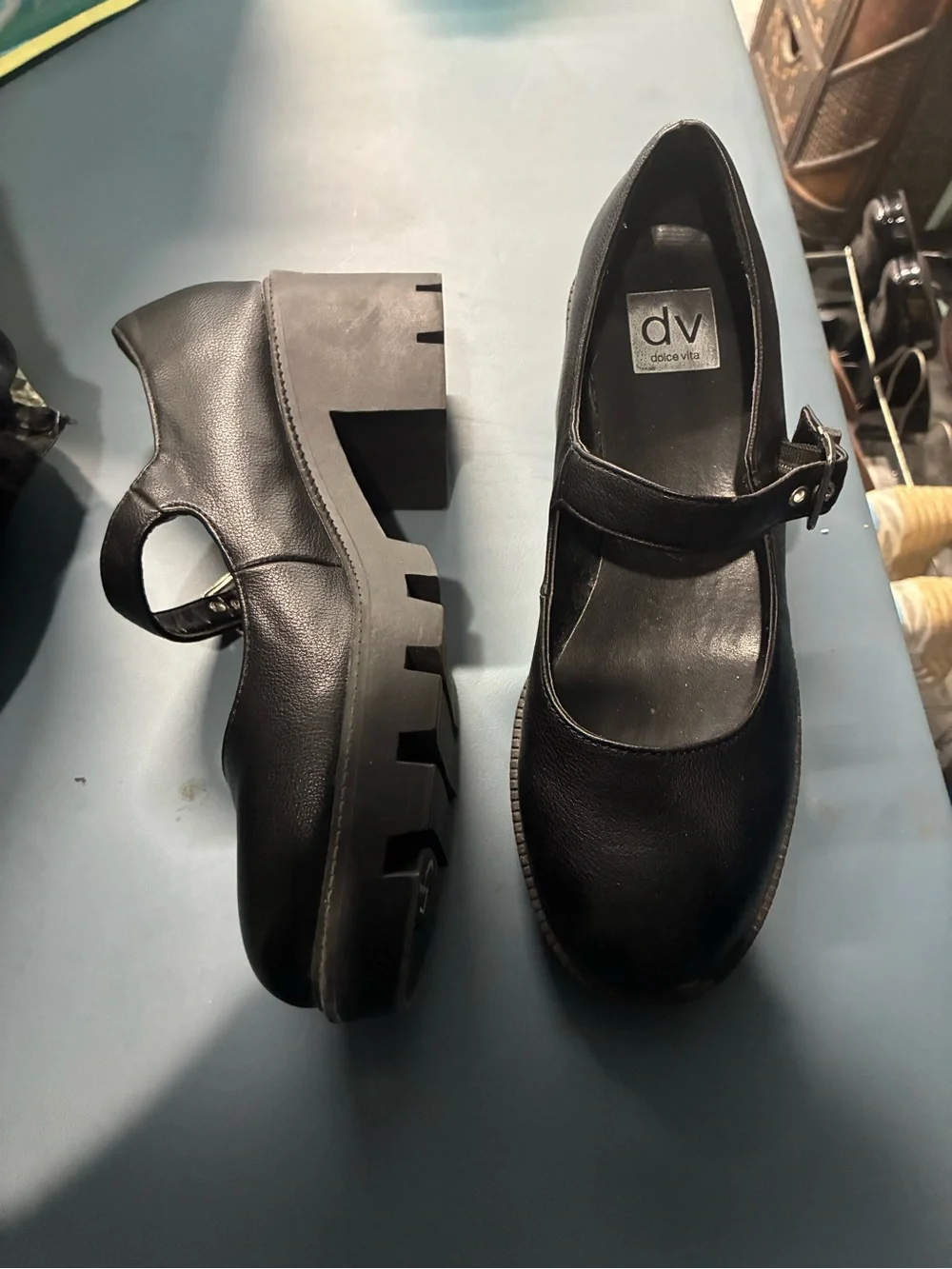 dv by Dolce Vita Black Mary Jane Chunky Heel Shoes